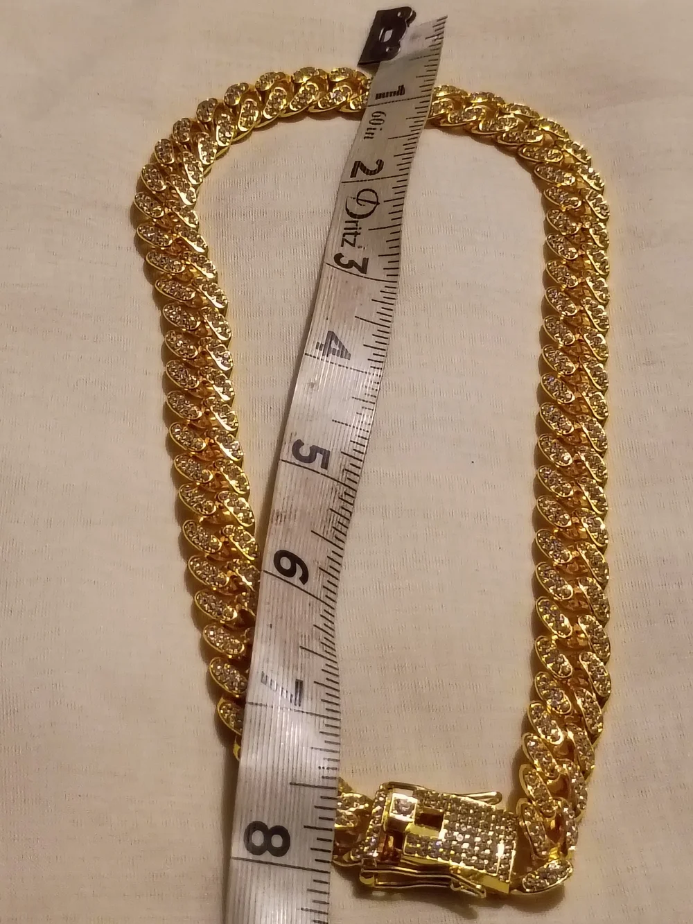 Gold-Tone Cuban Link Necklace with Pavé Accents